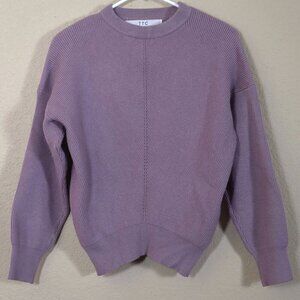 TTC Women's Lavender Purple Ribbed High Neck Sweater Minimalist Chunky Knit M